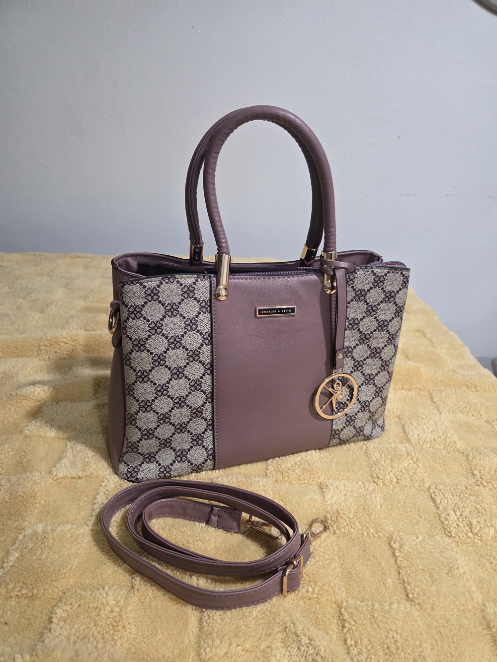 Charles & Keith Plum Pattern Satchel with Gold Charm